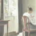 “Interior with a Woman Sewing by a Window” by Carl Vilhelm Holsøe